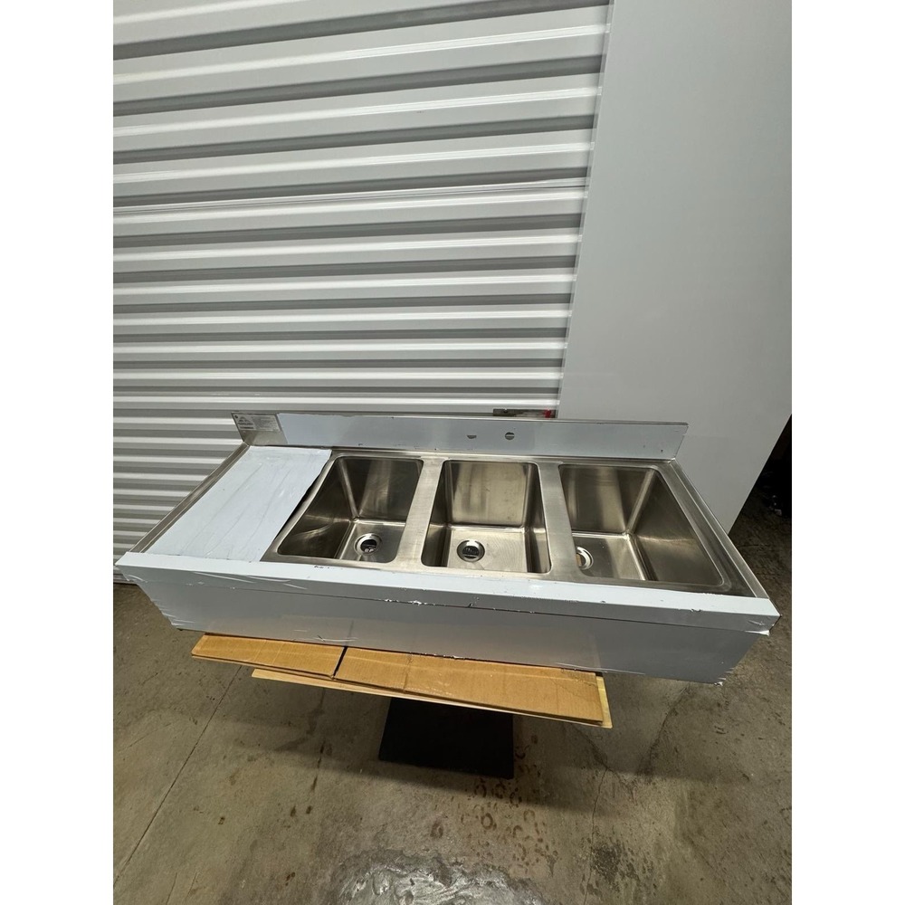 Advance Tabco SLB-43L 3 Compartment Underbar Sink w/ Right Drainboard 48" W - Picture 2 of 7